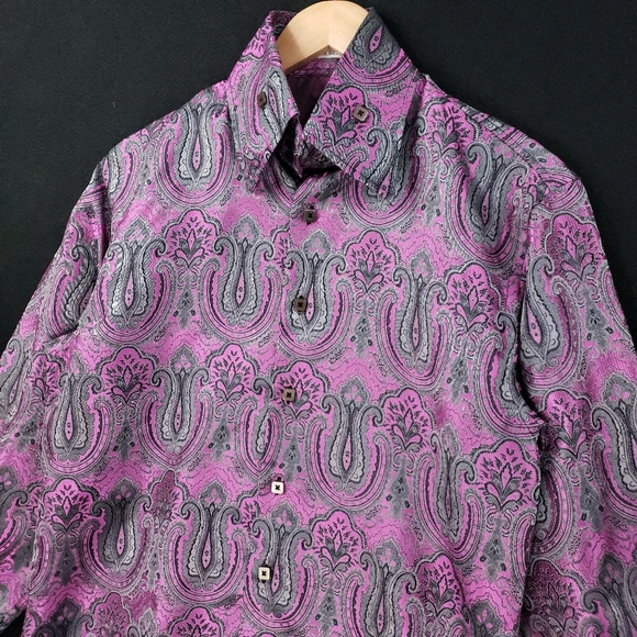 Angelino for Bermuda Flip Cuffs Paisley Western Button Front Long Sleeve Shirt - Picture 2 of 12